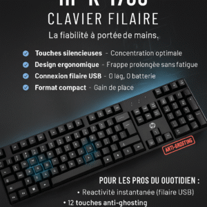 Clavier HP K-1700 Filaire – Silencieux & Anti-Ghosting | Confort Ergonomique | USB Plug & Play
